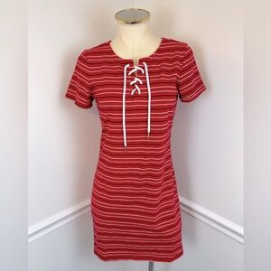 TOMMY HILFIGER Petites Red Striped Short Sleeve Summer Dress | Size PS